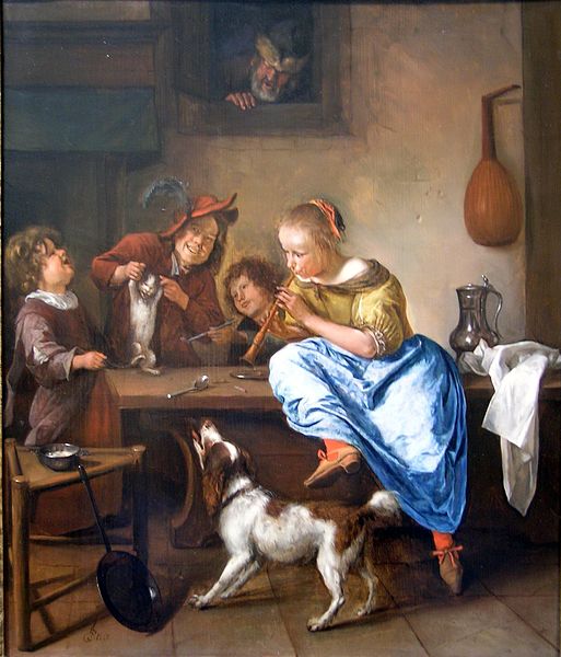 Jan Steen: The Dancing Lesson, oil on panel, between 1660-1679