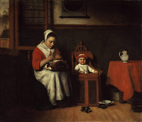 Nicolaes Maes: The Lacemaker, oil on canvas, 1656-57